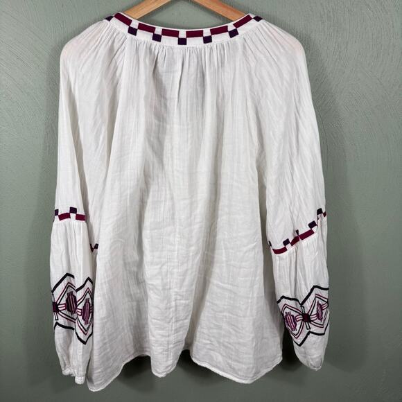 Lane Bryant Women Size 18 White Boho Drawstring Peasant Beach Summer Blouse Tops - Picture 10 of 10